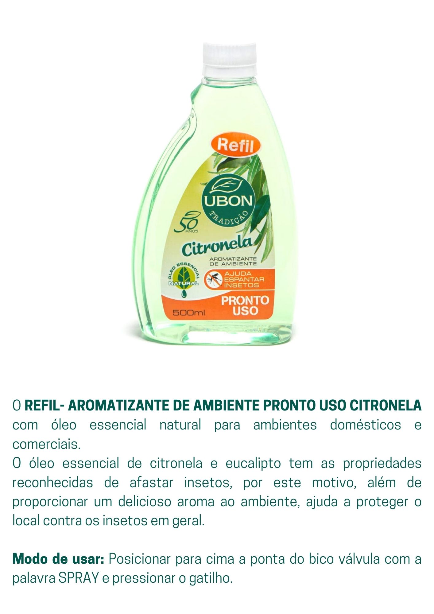 REFIL - Aromatizante de ambiente Pronto Uso Citronela 500ml