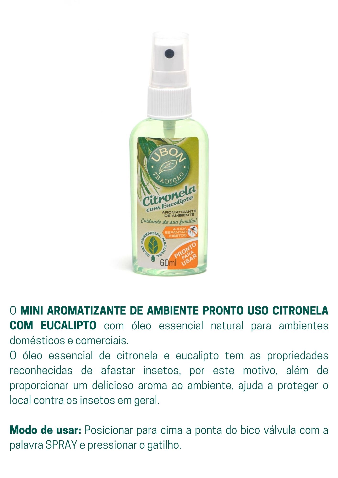 Mini Aromatizante de ambiente Pronto Uso Citronela com Eucalipto 60ml